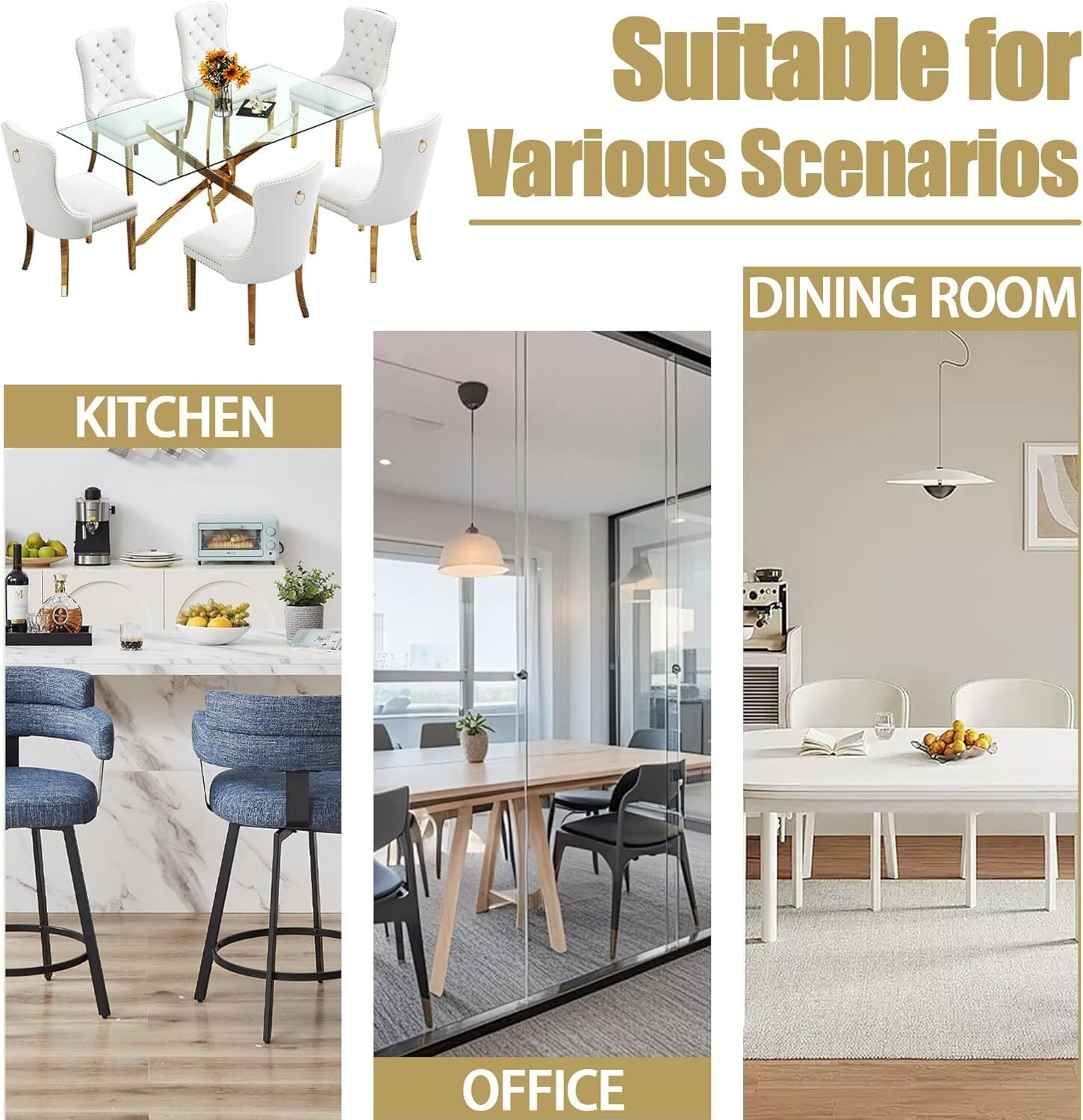 63" Rectangular Glass Dining Table, Modern Clear Tempered Glass Top with Gold Stainless Steel Cross-Legged Base, for Kitchen, Apartment, Living Room