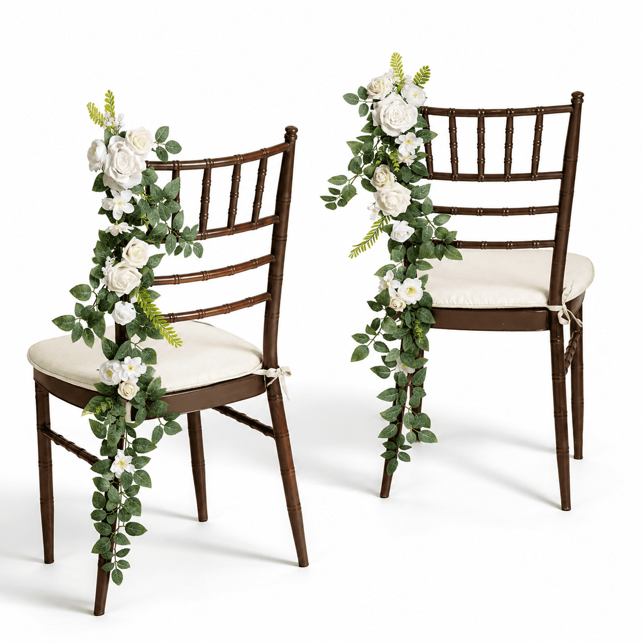 Unbranded White & Sage Artificial Wedding Chair Aisle Decorations Set of 10
