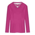 thumbnail image 4 of YUGYXL Long Length Sleeve Womens Tops V Neck Strappy Criss Cross Shirts Solid Color T-Shirt Casual Loose Fit Blouses Hot Pink XXXXXL, 4 of 5