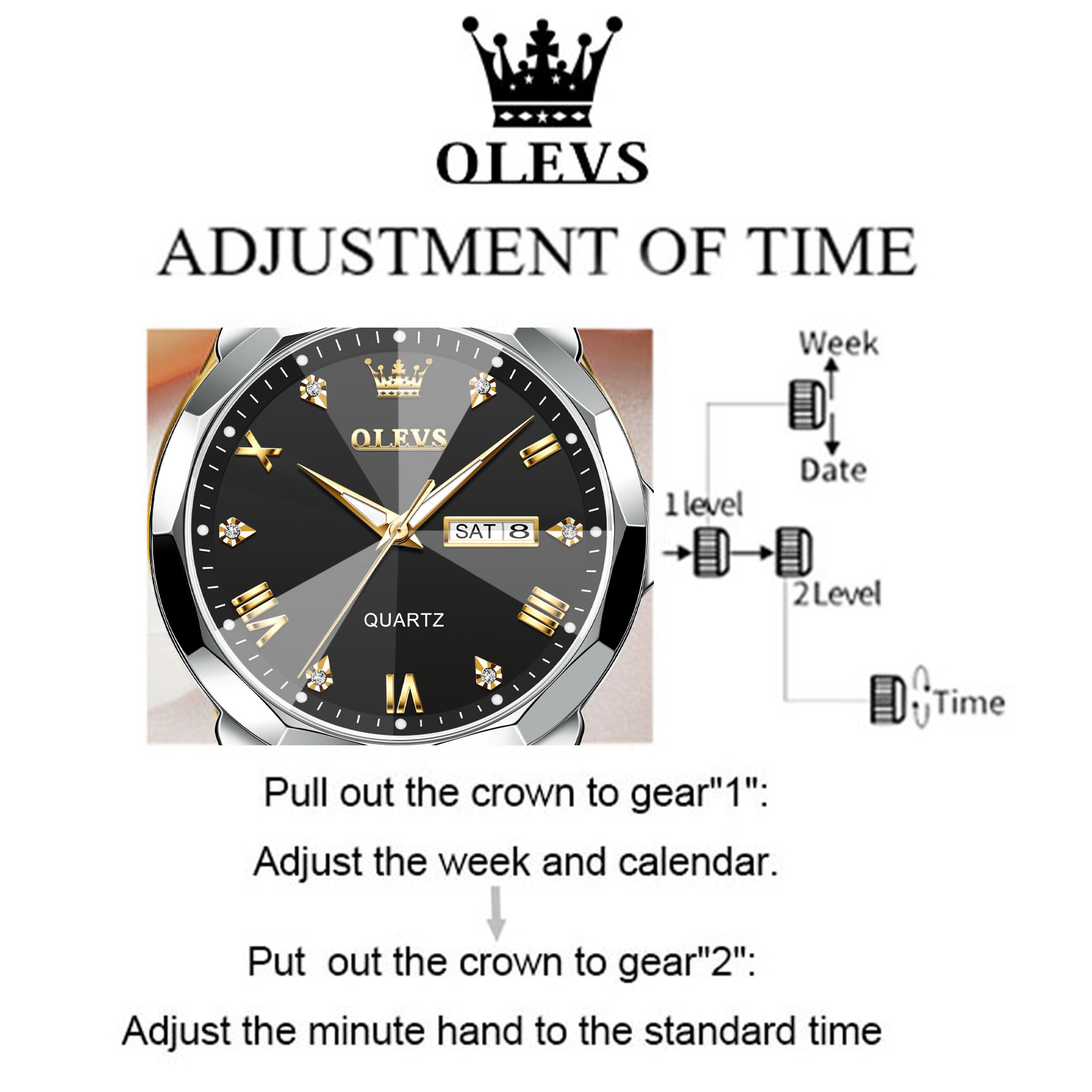 OLEVS Men's Business Dress Watch Two Tone Gold photo 5