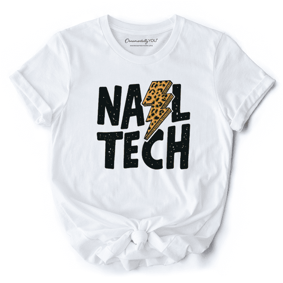 Nail Tech Leopard Lightning T-Shirt, Retro Stylist Tee