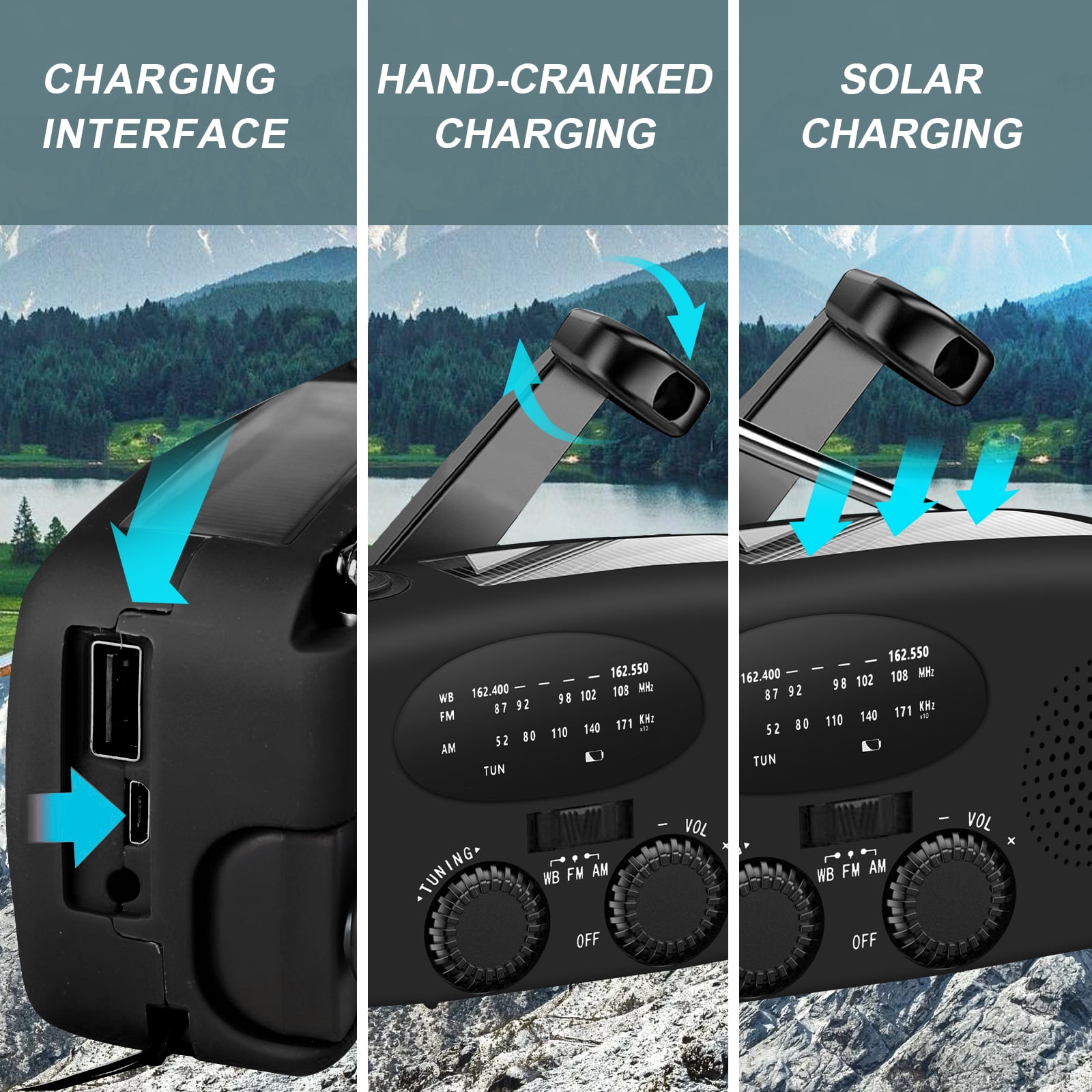 ZOUYUE Hand Crank Emergency Radio, Portable Radio Solar Powerd AM FM WB NOAA Weather Radio with Flashlight, Cell Phone Charge, SOS Alarm