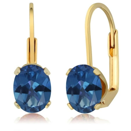 - 3.20 Ct Oval Shape Royal Blue Mystic Topaz Yellow Gold Earrings