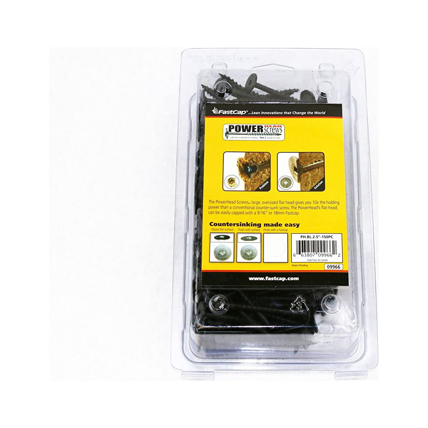Fastcap PH.BL.2.5" Black PowerHead Cabinet Installation Wood Screws - 150 Pack