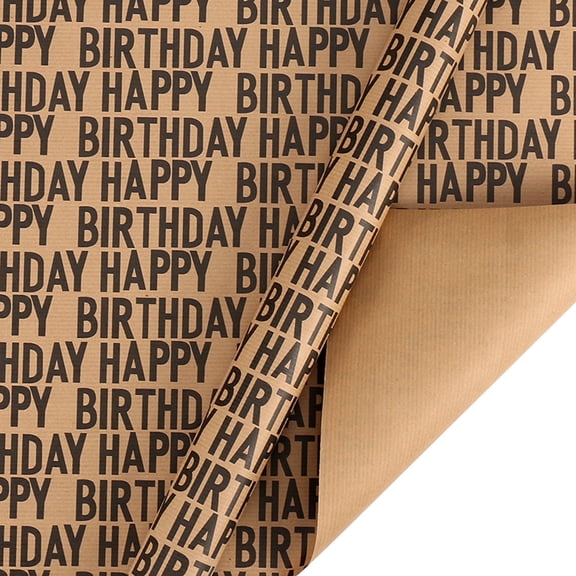 CCOCC Birthday Wrapping Paper Roll,Brown Kraft Gift Wrapping Paper Jumbo Roll,Gold Happy Birthday Wrapping Paper Set Brown Wrapping Paper for Boys Men Women Girls Birthday 19.7"x27.5"