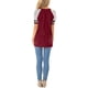 thumbnail image 5 of Blusa con cuello redondo y manga corta con estampado de rayas para mujer, rojo vino, XL Inevent AP001776-29, 5 of 7