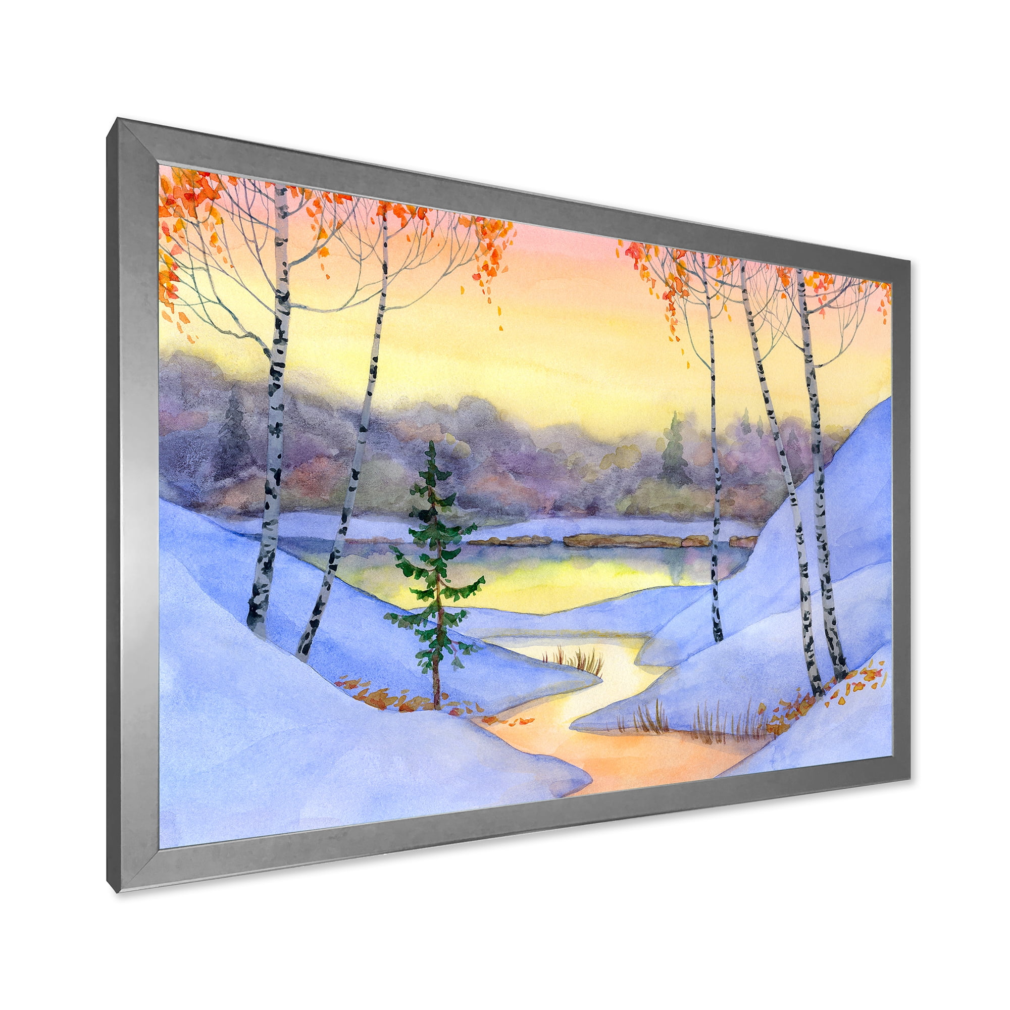 Designart 'Stream Through The Winter Forest II' Lake House Framed Art Print