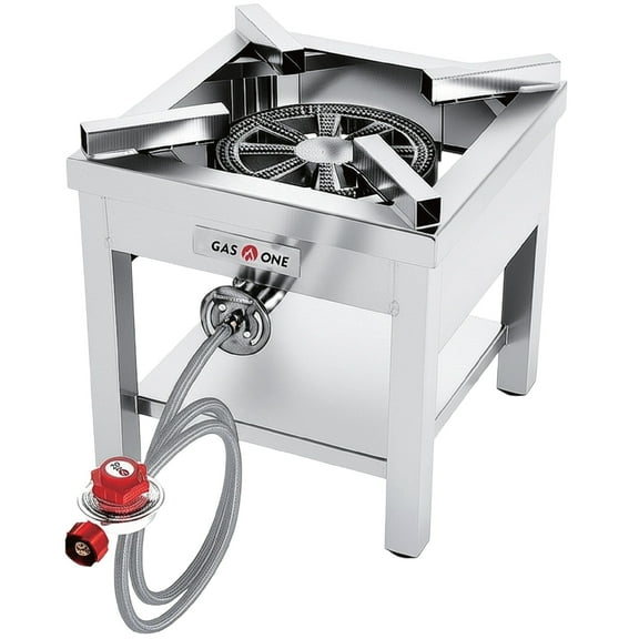 GasOne Stainless Steel Propane Burner Cooker With Regulator with Steel Braided Hose For Outdoor Cooking, Turkey Fry