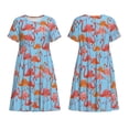 thumbnail image 3 of Bixox Robe d'Été à Manches Courtes pour Femmes Robe Ample Longueur Genou avec Poches-Flamant Rose, 3 of 7
