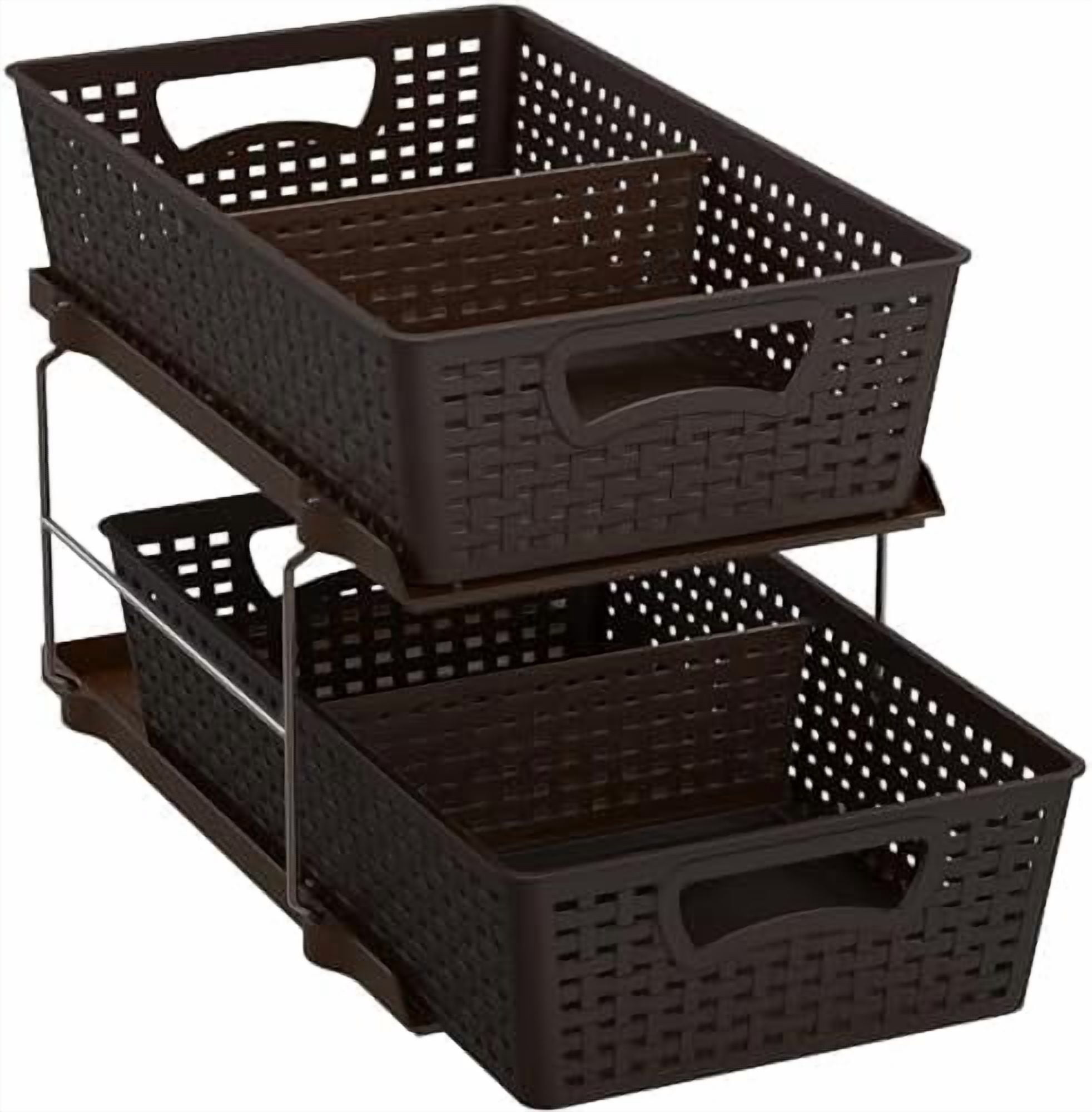 2 Tier Bathroom Organizer Tray Pull-Out Sliding Drawer, Under Sink Storage, Brown