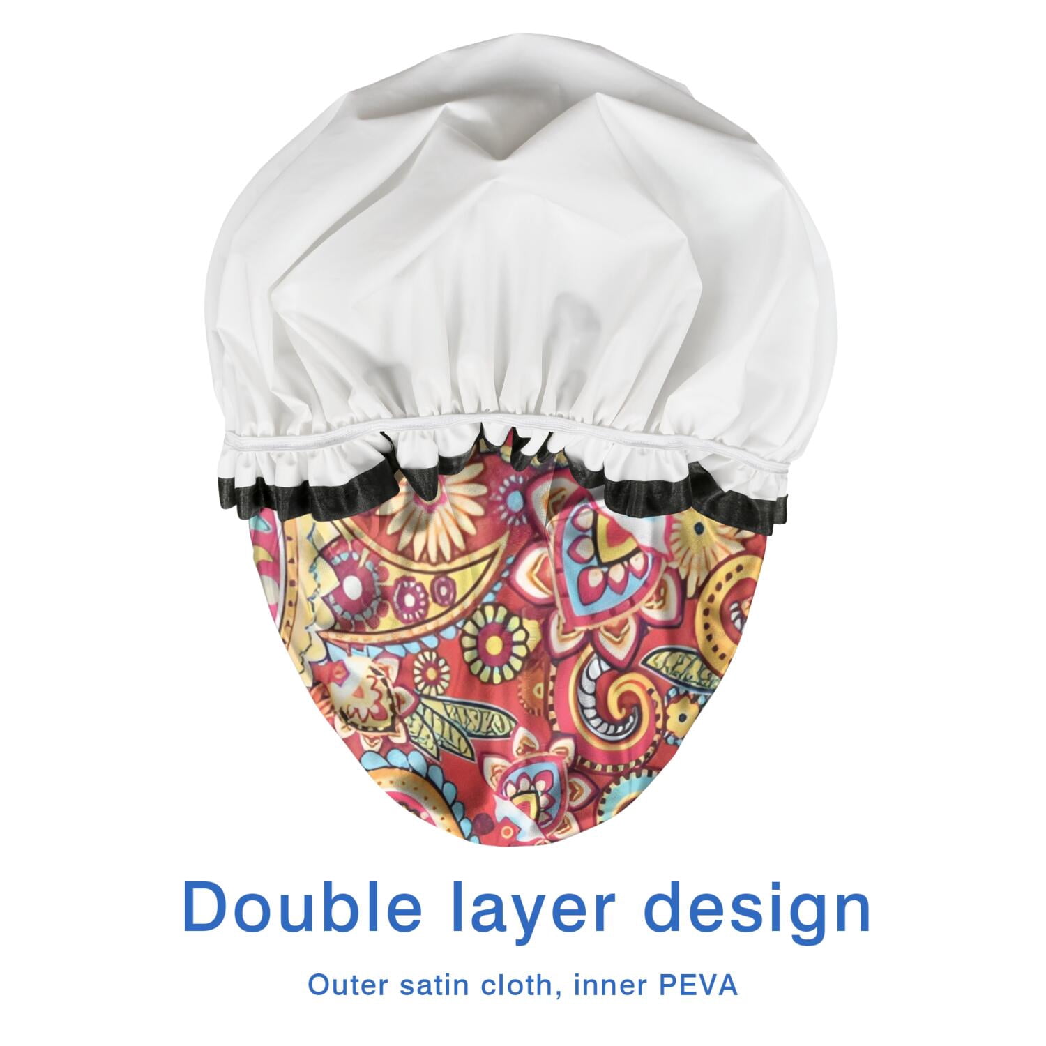 Shower Caps,Red Pioneer Flower and Paisley Pattern Waterproof Shower Cap for Women 4 Pieces,Double Reusable Hair Cover for Shower PEVA Elastic Stretch Hem