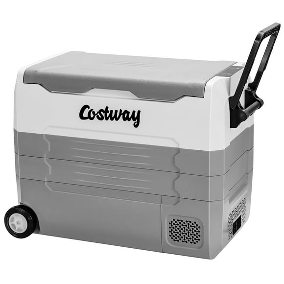 Costway 58 Litres Réfrigérateur de Voiture Portable RV Congélateur Double Zone W / Roue Gris