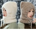 thumbnail image 5 of Bear Ears Beanie Hat and Scarf Set for Women, Plush Fleece Lined Windproof Warm Hooded Knit Set, Cute Winter Hat with Neck Cover for Outdoor Activities - Khaki, 5 of 7