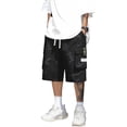 thumbnail image 3 of Men's Camo Cargo Shorts with Multi-Pockets - Loose Fit Drawstring Walking Shorts - Mid-Length Casual Work Shorts for Summer Outdoor & Hiking Black L, 3 of 7