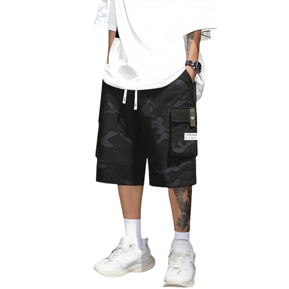 Dresfit Camo Shorts Mens Drawstring Long Cargo Shorts Summer 2026 Knee Length Athletic Sweat Shorts Stretch Big and Tall Baggy Work Bermuda Shorts 3XL