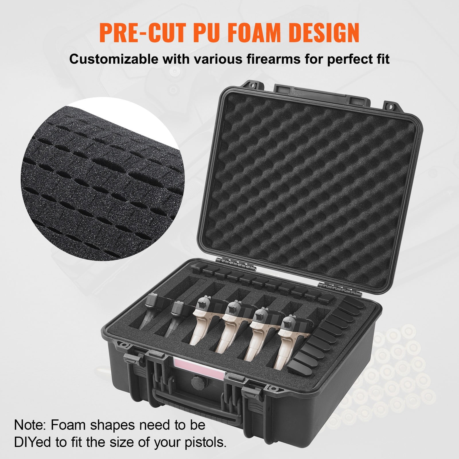LINJH LINJH Hard Pistol Cases with Pre-cut PU Foam Lockable Pistol Case for 6 Pistol