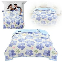 Colorful Floral Comforter, Soft Microfiber Lightweight Fall Comforter, Cute Sky Blue Flower Bedding Hotel Luxury