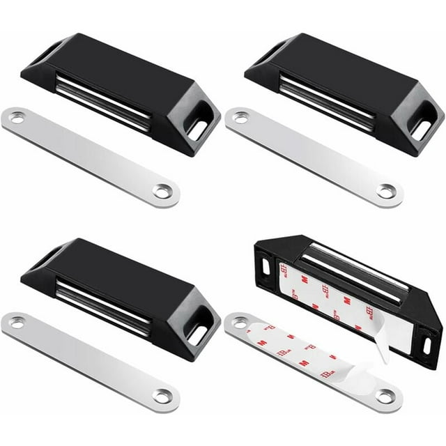 Black adhesive cupboard door magnets 4 pack strong magnetic closure no drilling