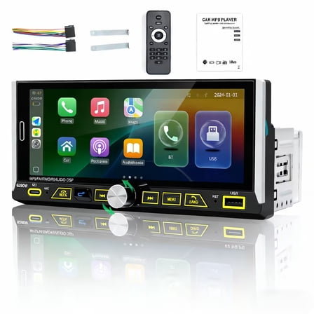 NURATIT 6.9" Single Din Touchscreen Car Stereo with Wireless Apple Carplay Android Auto, with Bluetooth, Mirror Link, Backup