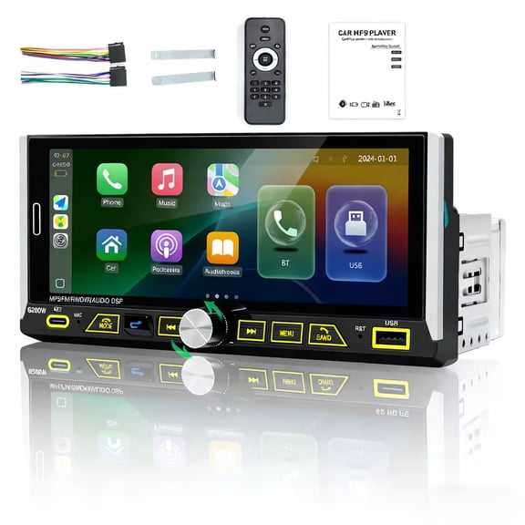 NURATIT 6.9" Single Din Touchscreen Car Stereo with Wireless Apple Carplay Android Auto, with Bluetooth, Mirror Link, Backup