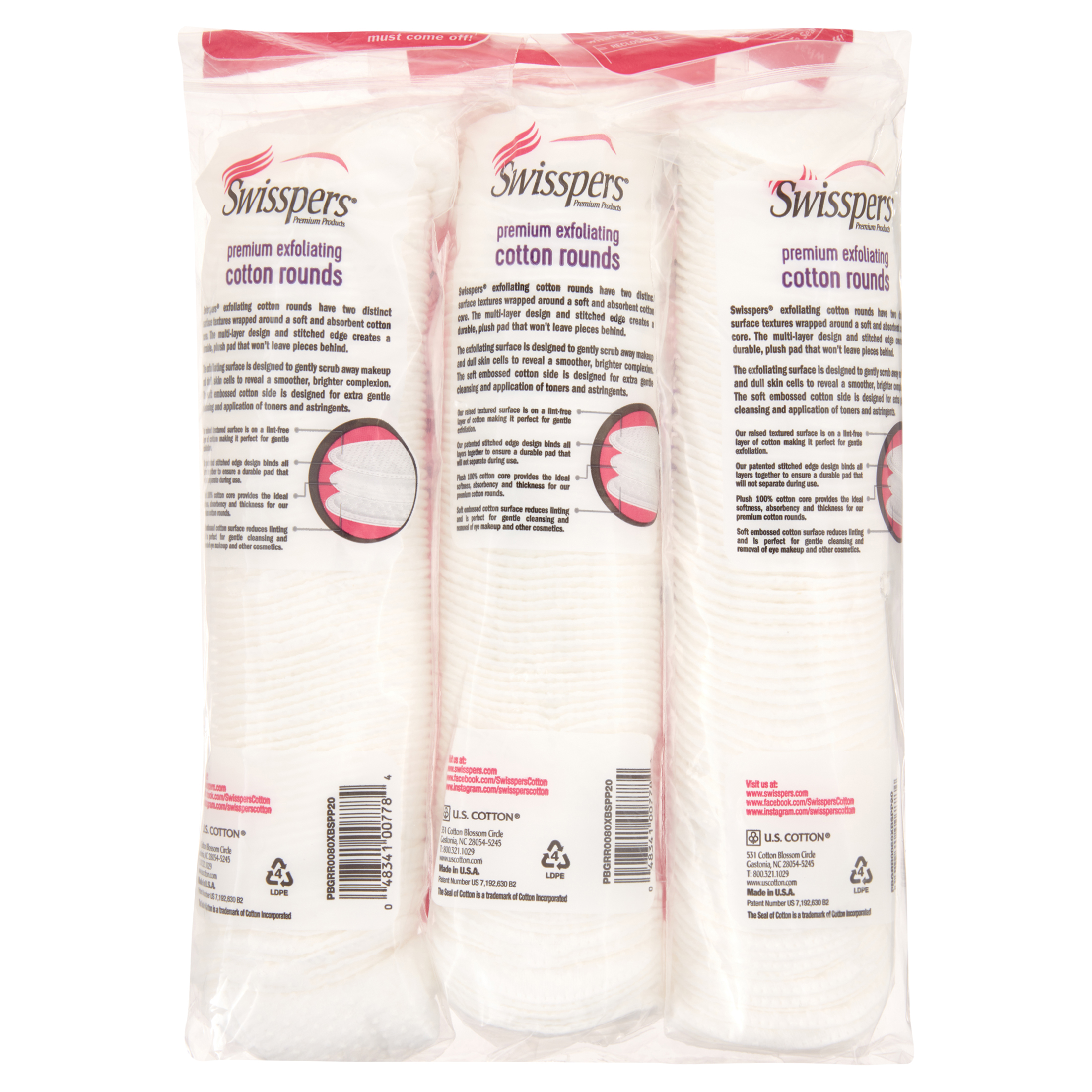 Swisspers Premium Exfoliating Surface White Cotton Rounds 80 Count ...