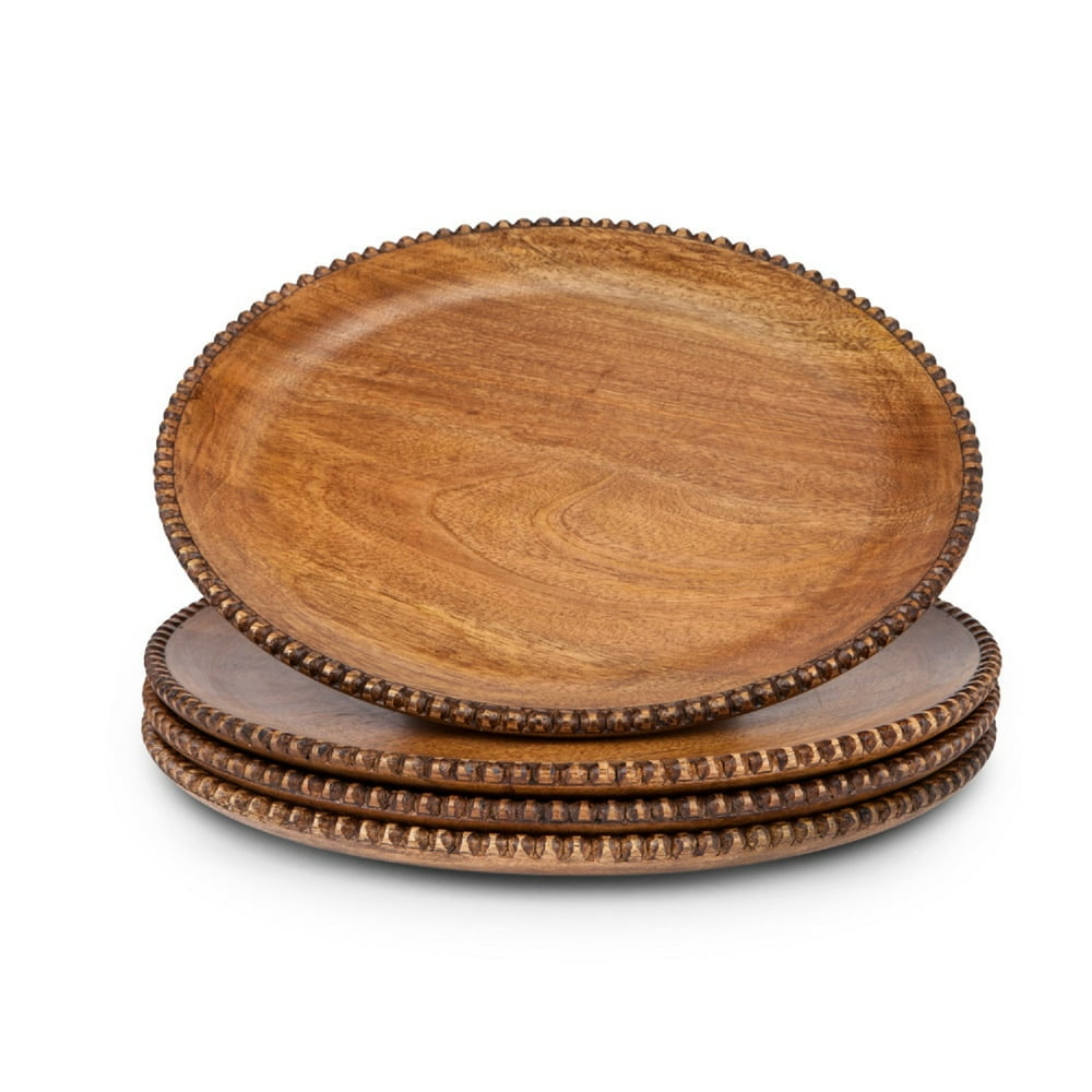 Set of 4 Brown Round Wooden Chargers 14"
