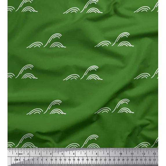 Soimoi Green Heavy Canvas Fabric Artistic Waves Abstract Printed Fabric 1 Yard 58 Inch Wide