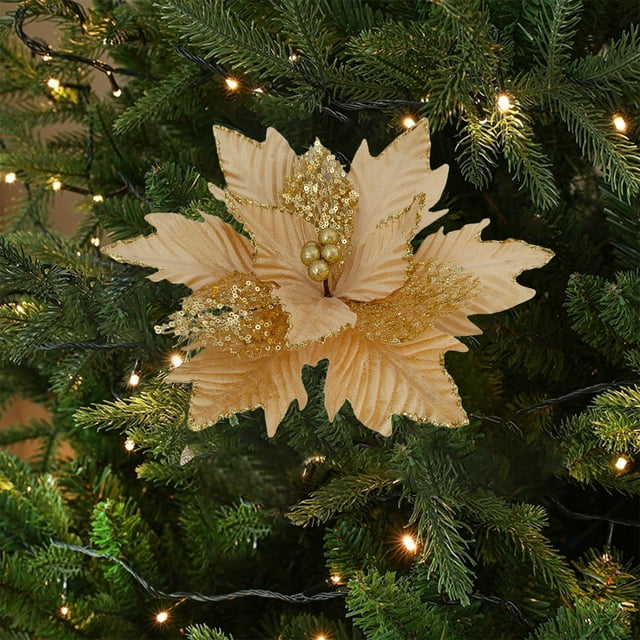 1 Pieza de Decoración para Árbol de Navidad, Flores de Imitación, Material de Tela, Flores de Imitación para Bodas, Fiestas, Salones y Otras Decoraciones, Regalos Navideños.