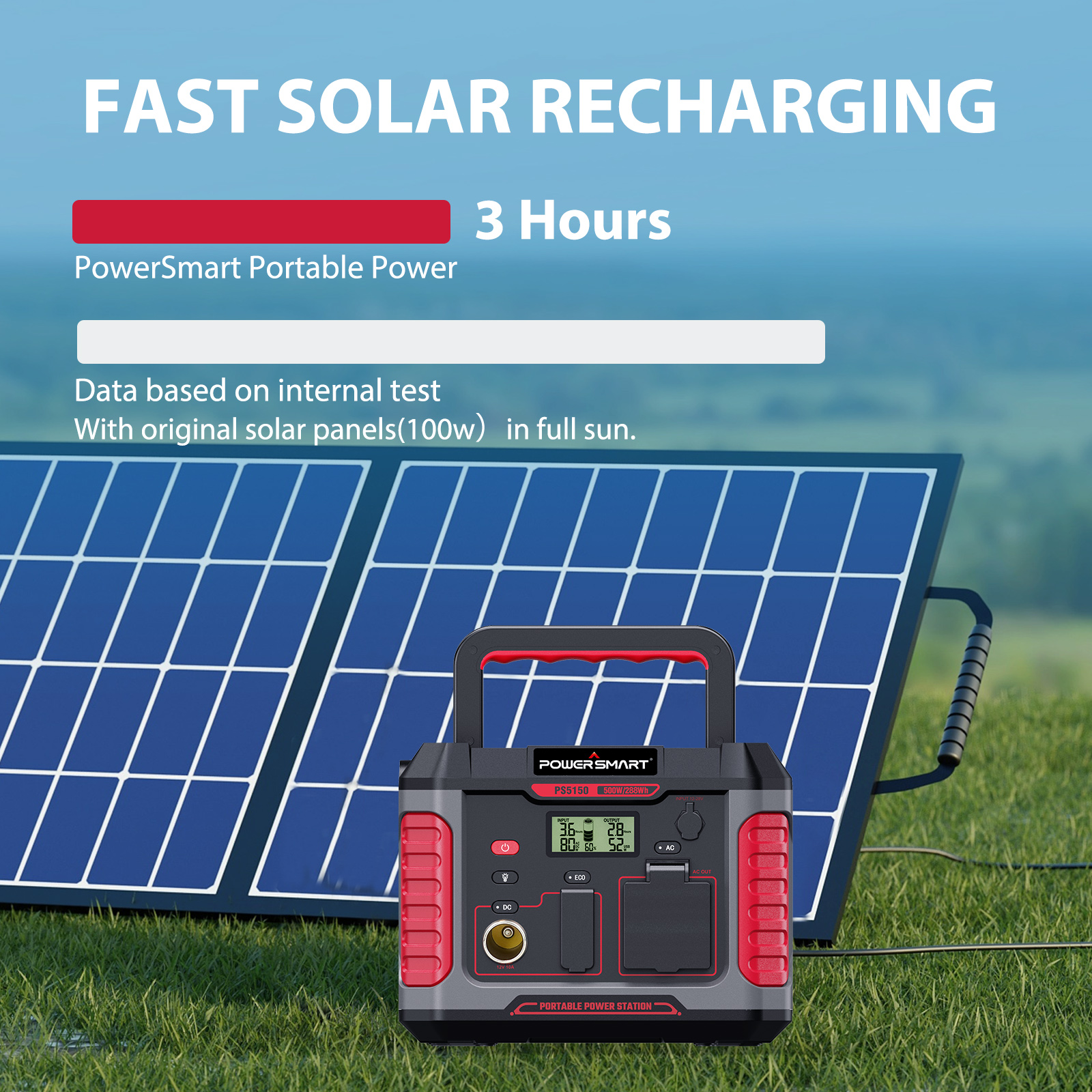 PowerSmart Portable Power Station 288Wh, Solar Generator Peak 1000W AC Output for Outdoors