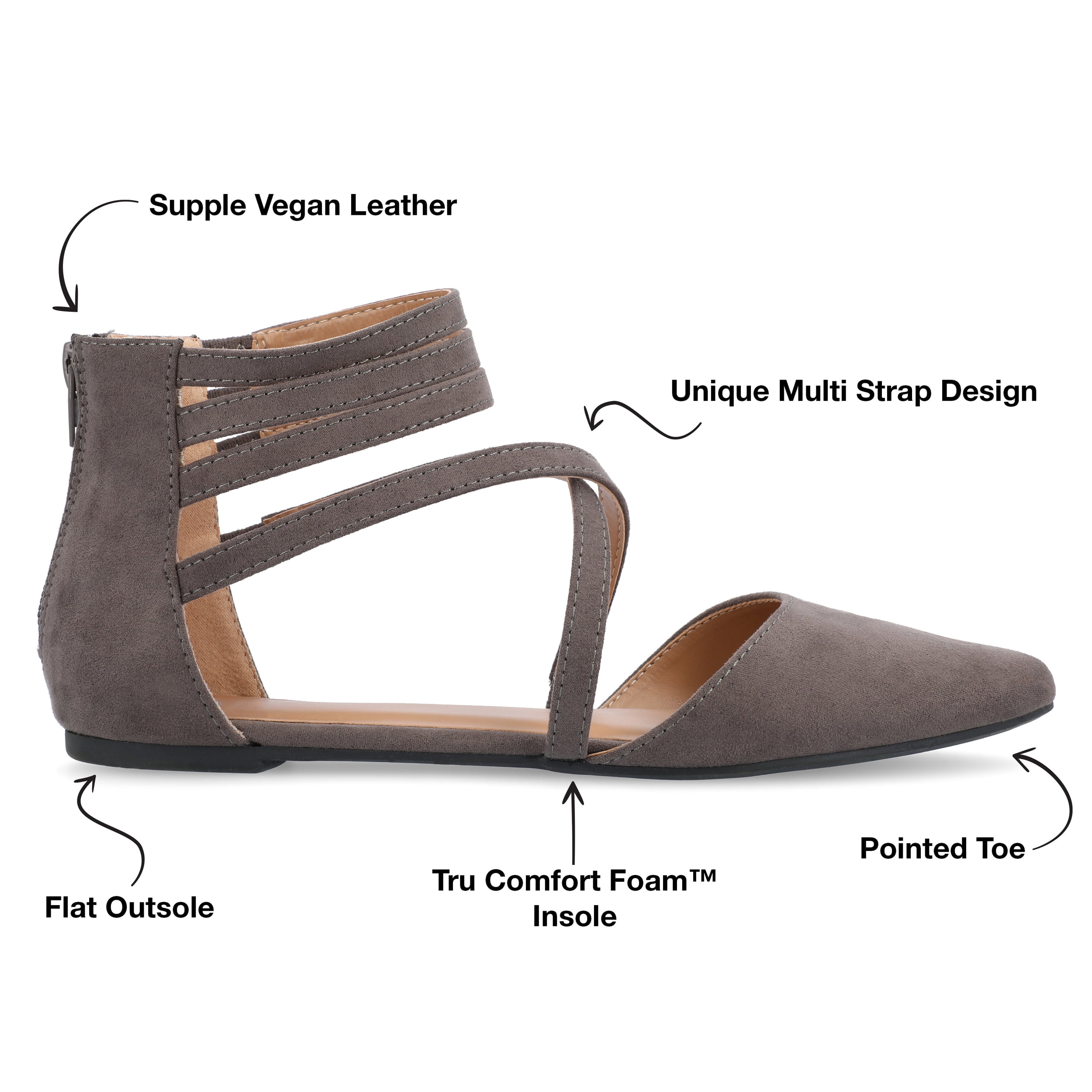 Journee Womens Marlee Back Heel Zip Pointed Toe Cage Flats