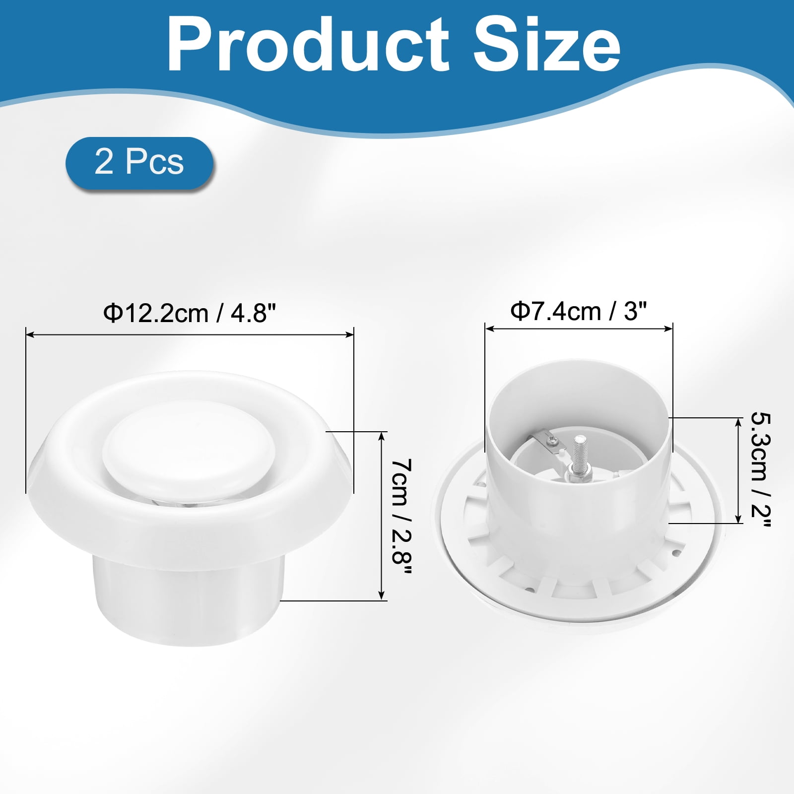 Uxcell 3 Inch Round Air Vent Cover, 2PCS ABS Exhaust Adjustable Valve Diffuser, White