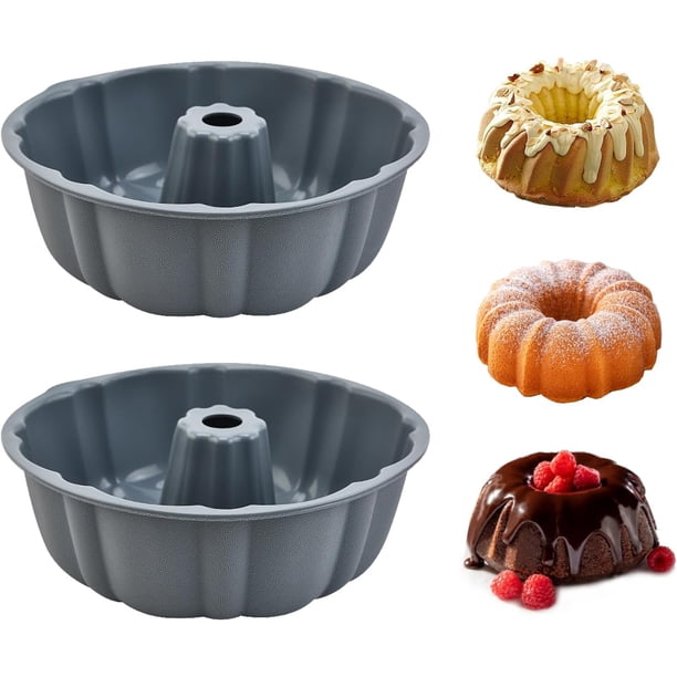 Moldes de silicona antiadherentes para bizcochos Bundt de 25 cm (2 unidades), para hornear gelatina, pasteles, brownies y pan (gris)