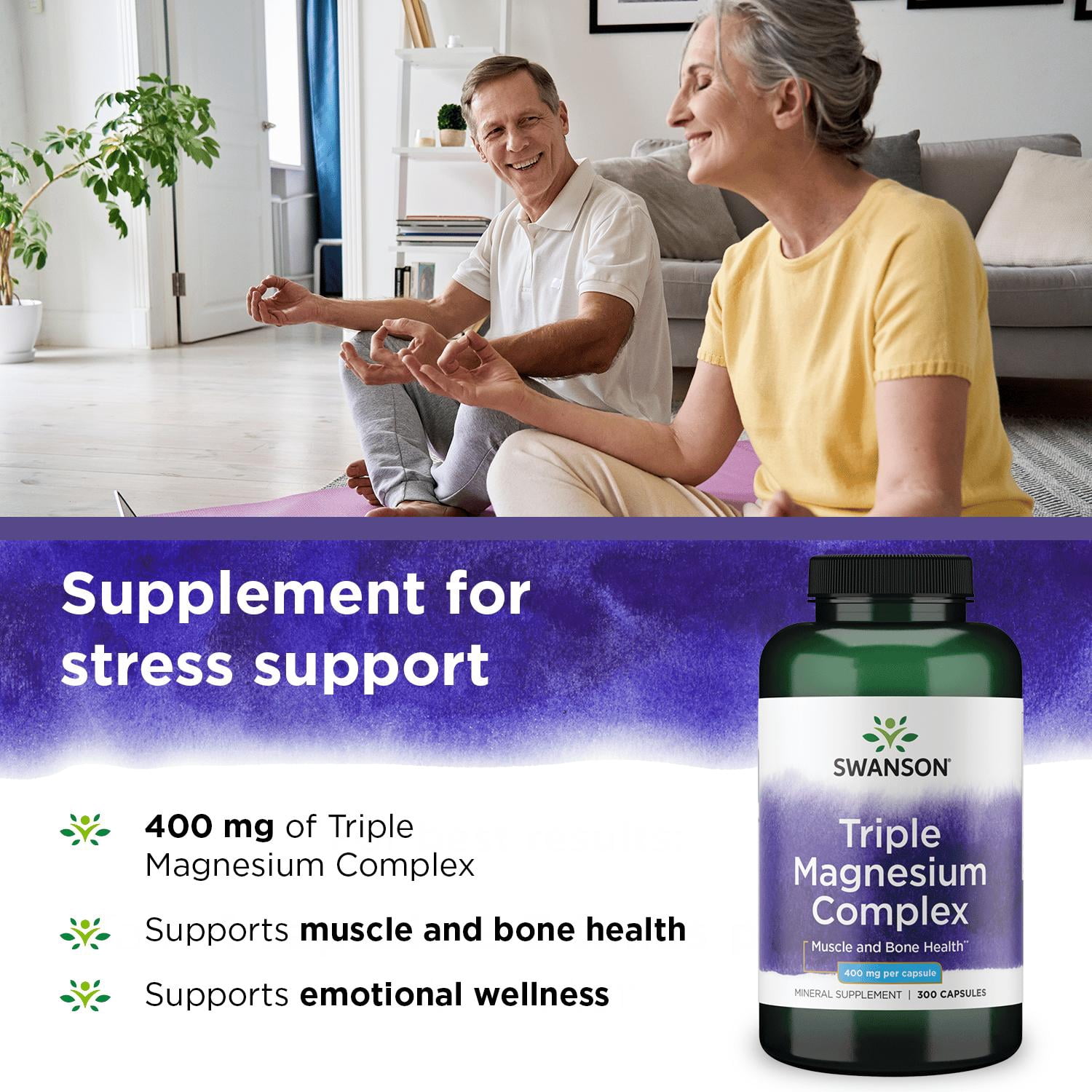 Swanson Triple Magnesium Complex Capsules, Citrate, Oxide, Aspartate, 400 mg, 300 Count