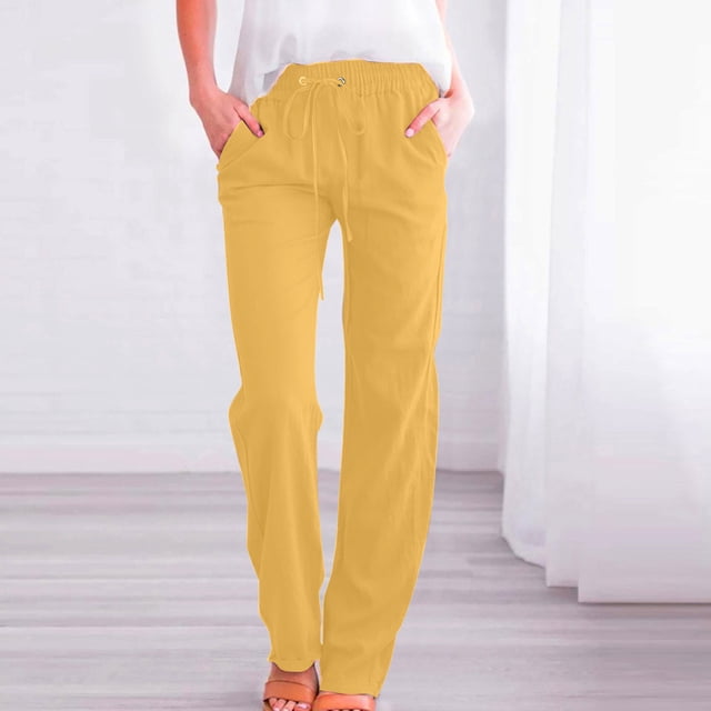 LSLJS Fashion Womens Casual Solid Color Elastic Loose Pants Straight Wide Leg Trousers Pants Womens Work Pants