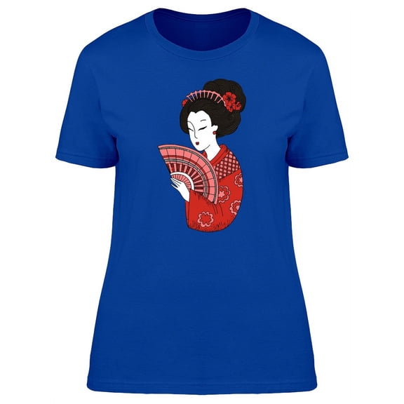 Pretty Geisha With A Hand Fan T-Shirt Women -Image by Shutterstock, Female Large