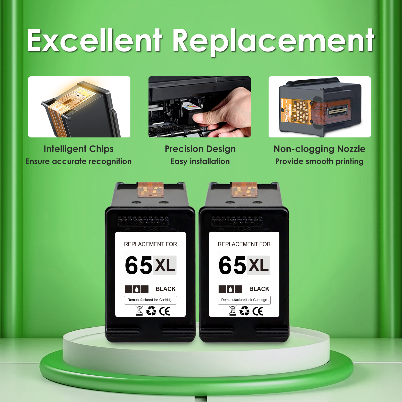 Kingjet 65XL Black Ink Cartridges 2-Pack for HP photo 2