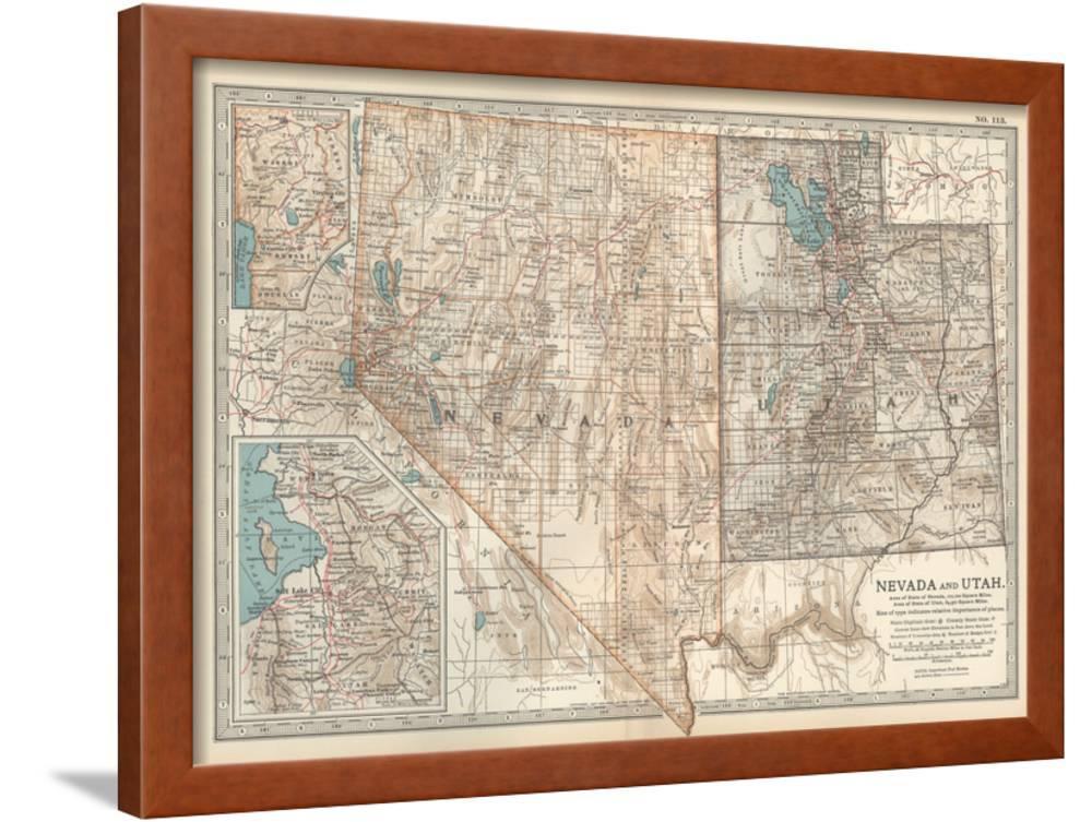 Map of Nevada and Utah United States Inset Map of Salt Lake City and