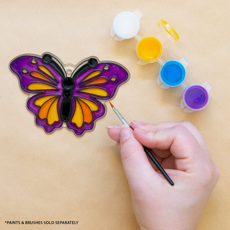 Hello Hobby Ready-to-Paint Butterfly Suncatcher, Plastic Sun Catcher with  Black Outlines