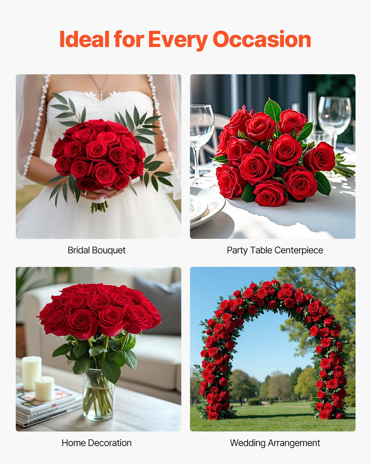 VEVOR Artificial Flowers, 60 pcs Real Looking Red Foam Fake Roses Bulk, Faux Red Bridal Shower with Stems for DIY Wedding Bouquets, Home Centerpieces Arrangements, Party Tables Decorations