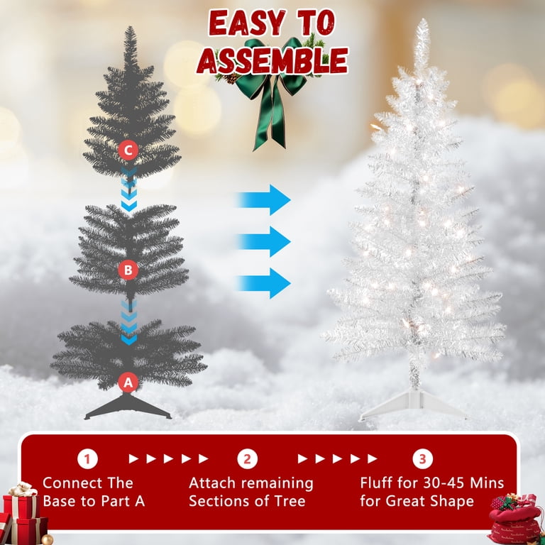 BRINGSTAR, Artificial Christmas Tree, 4FT White, with 50 String