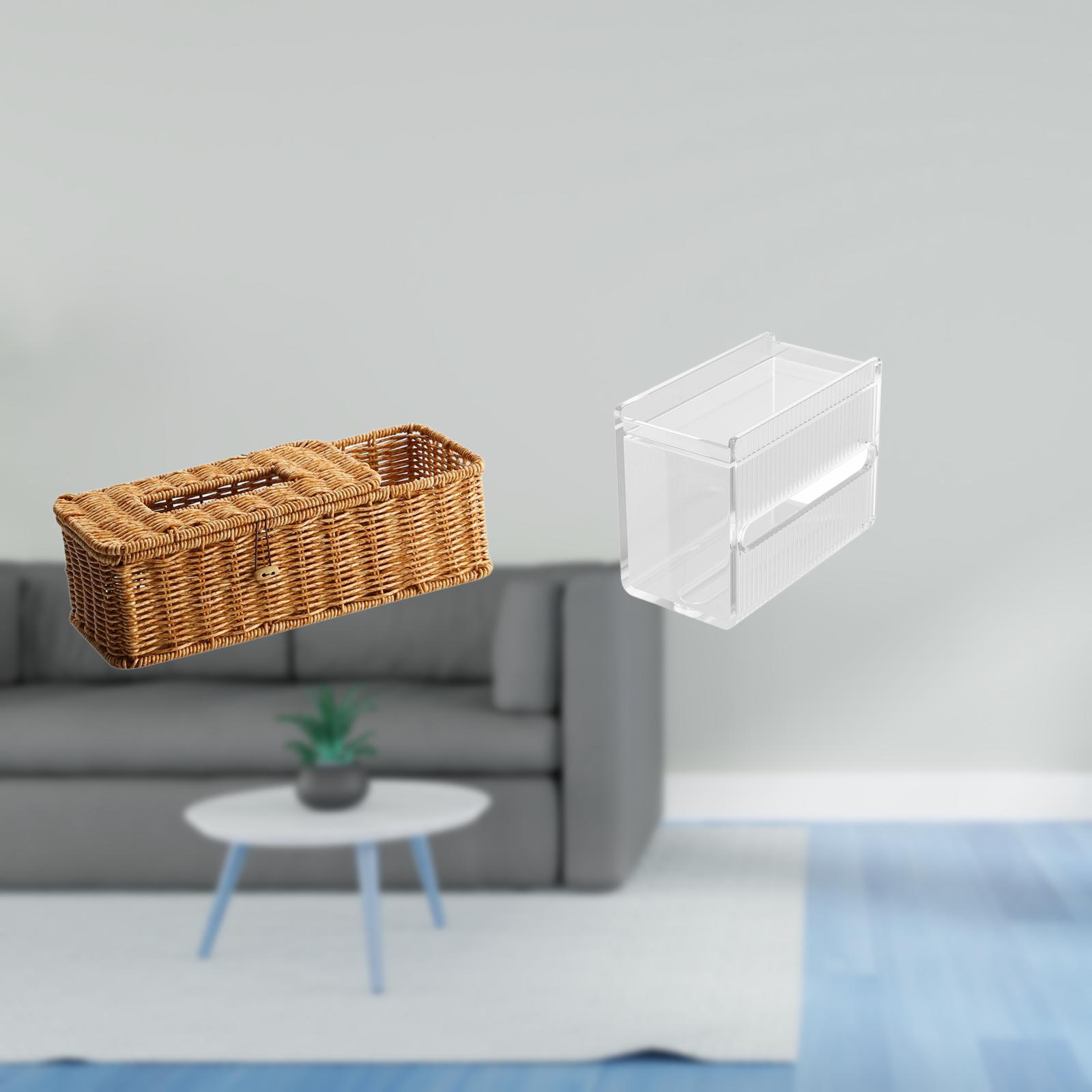 Fiocias Tissue Box Holder Wooden Retro Paper Box Facial Tissue Case Wall Mounted Toilet Paper Storage Box Acrylic Toilet Tissue Towel Holder with Multifunctio