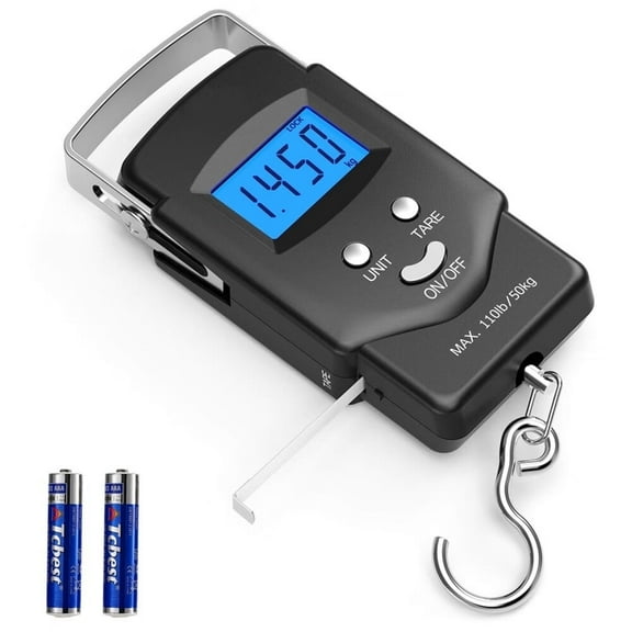 Digital Fish Scale - 110lb/50kg Backlit LCD Display Digital Scale with Built-in Measuring Tape - Fishing Scale with 2 AAA Batteries,Pocket Size - Fishing Gifts for Men