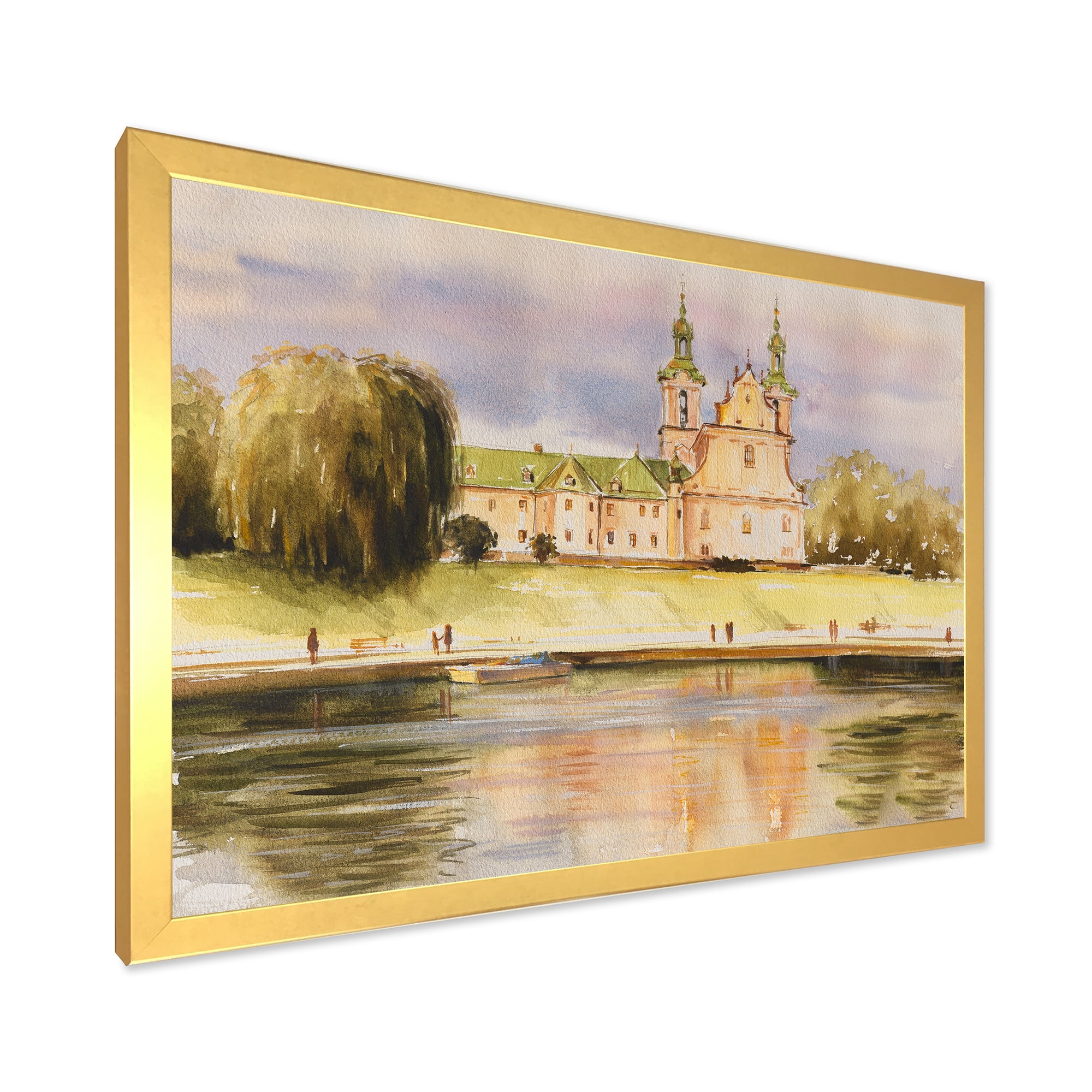 Designart 'Historical Church On The Rock On Banks of The River' Lake House Framed Art Print