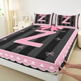 thumbnail image 3 of Manfei Monogrammed Z Sheet Set Twin,Ribbon Bowknot Bedding Sets Twin Size,Pink Black Twin Sheet Sets,Microfiber Room Decorative,3 Pieces, 3 of 7