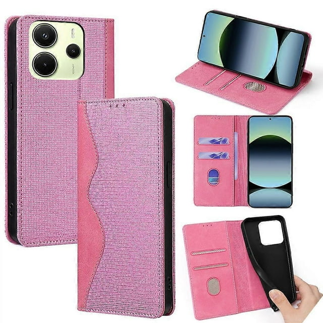 For Xiaomi Redmi Note 14 4G (163.25mm) Wallet Case Wave Shape RFID Blocking PU Leather Stand Phone C