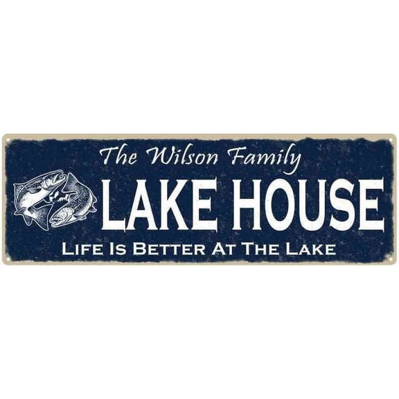 The WILSON Family Lake House Sign 6x18 Metal Fishing Cabin Decor 206180101010