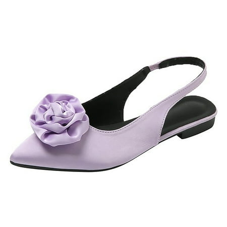 

GEZHEN Flat Sandals Summer European And American Satin Rose Pointed Toe Back Empty Shoes Foreign Trade Bottomed New Large Size Single Shoe Non Slip Low Top Platform Shoes