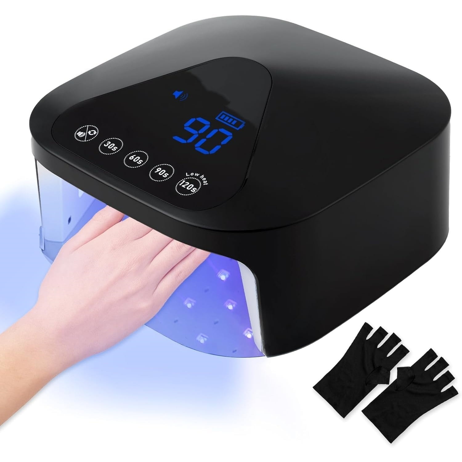 UV LED Nail Lamp with UV Gloves,Magnetic Metal Mirror Base Cordless Nail Dryer, Gel Polish Curing Light with 4 Timers,Touch Control Display,Auto Sensor for Professional Salon & Home