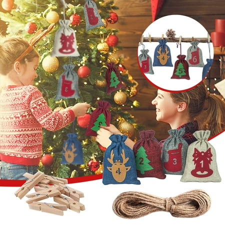 

ZOhankhai CHristmas Drawstring Pocket Calendar 24 Number Sticker Storage Bag Gunny Bag Set Save on Promotional Products