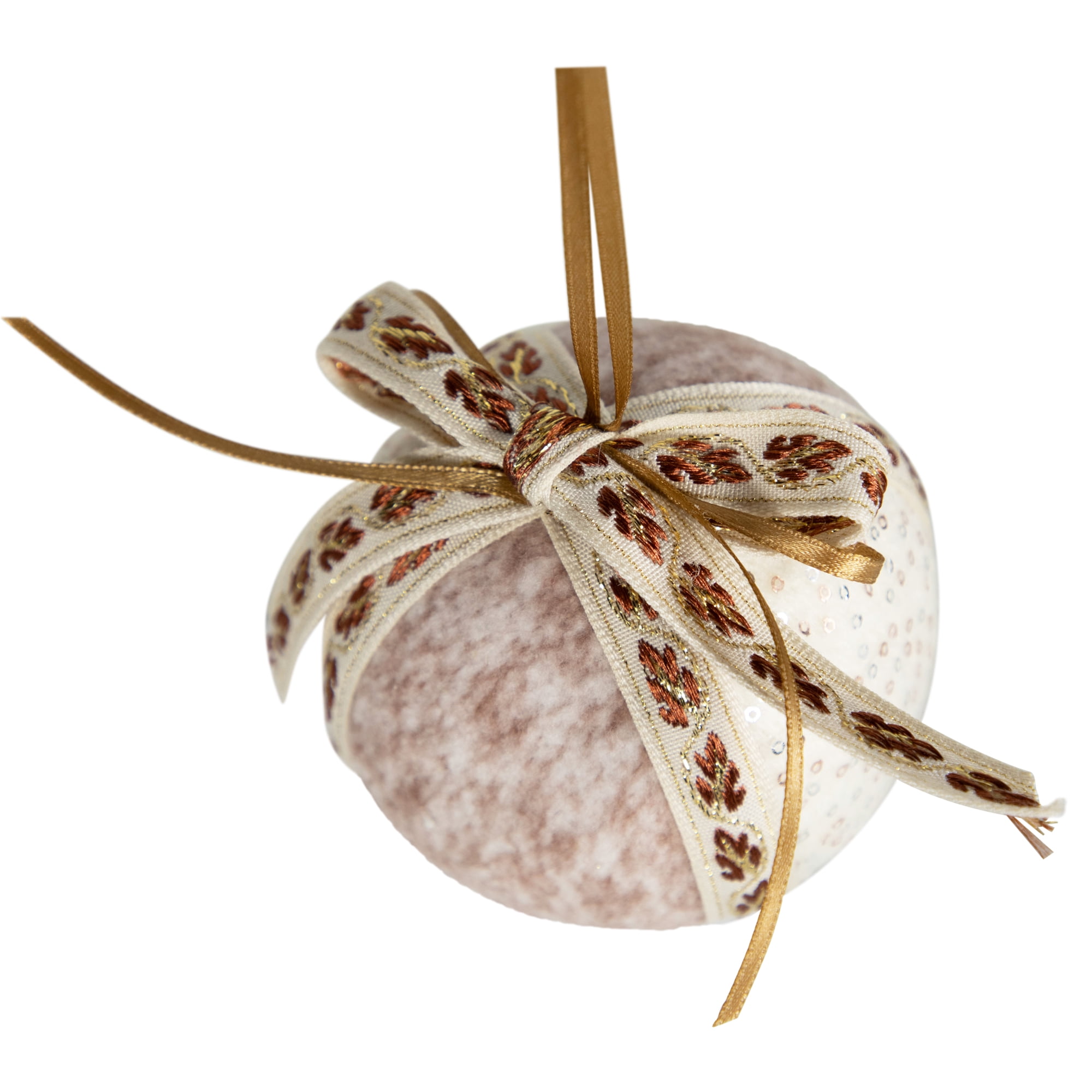Northlight Embroidered Leaves Fuzzy Christmas Ball Ornaments - 3" - Mauve - Set of 6